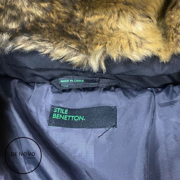 Stile Benetton Men's Quilted Detachable Hood Neckwarmer Parka Jacket 46 Black - Picture 2 of 9